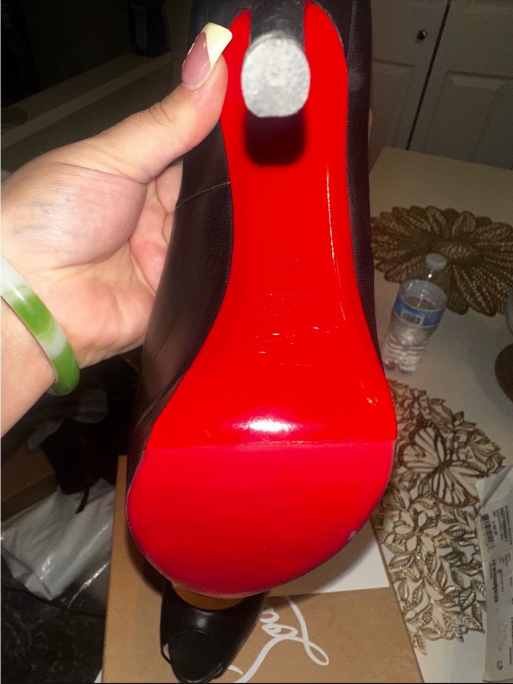 Christian Louboutin Black Leather Peep-Toe Platform Stilettos with Red Sole - Picture 4 of 4